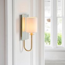 Cerritos Mirrored White Shade Wall Light In Satin Brass