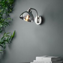 Chico Smoked Glass Shade Wall Light In Bright Nickel