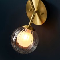 Easton Clear Ribbed And Frosted Glass Wall Light In Satin Brass