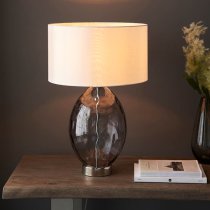 Newton White Drum Shade Touch Table Lamp With Tinted Glass Base