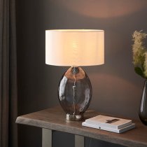 Newton White Drum Shade Touch Table Lamp With Tinted Glass Base