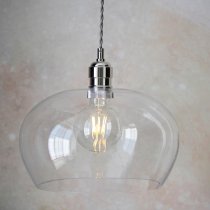 Hixson Medium Clear Glass Ceiling Pendant Light In Bright Nickel