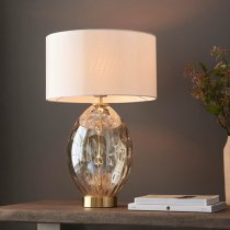 Plano White Shade Touch Table Lamp In Champagne Glass Base