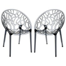 Cancun Smoked Grey Clear Polycarbonate Dining Chairs In Pair