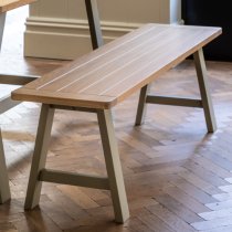 Elvira Trestle Wooden Dining Bench In Oak And Prairie