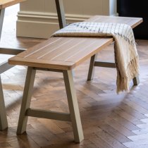 Elvira Trestle Wooden Dining Bench In Oak And Prairie