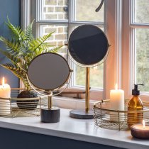 Belleville Vanity Mirror In Gold With Black Marble Base