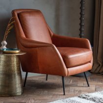 Bossier Leather Armchair In Brown With Matt Black Metal Legs