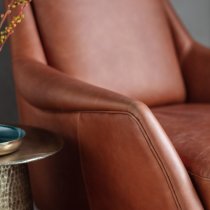 Bossier Leather Armchair In Brown With Matt Black Metal Legs