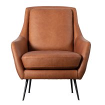 Bossier Leather Armchair In Brown With Matt Black Metal Legs