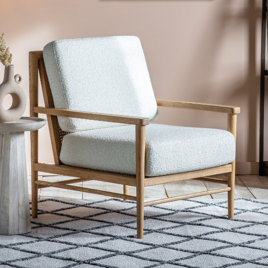 Ocala Fabric Armchair With Wooden Frame In Natural And Cream