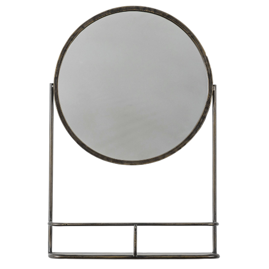 Enoch Wall Mirror With Shelf In Black Iron Frame