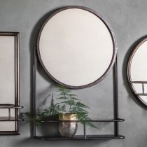 Enoch Wall Mirror With Shelf In Black Iron Frame