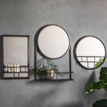 Enoch Wall Mirror With Shelf In Black Iron Frame