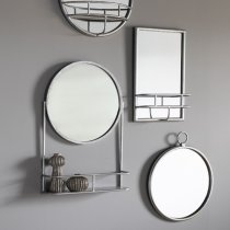 Enoch Wall Mirror With Shelf In Silver Iron Frame