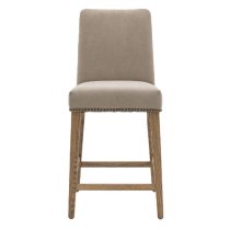 Roselle Cement Grey Fabric Bar Chairs With Oak Legs In Pair