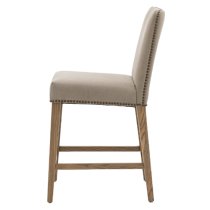 Roselle Cement Grey Fabric Bar Chairs With Oak Legs In Pair