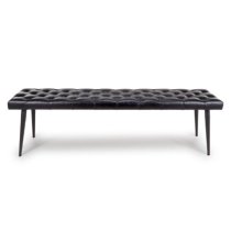 Basel Genuine Buffalo Leather Dining Bench In Black