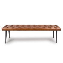 Basel Genuine Buffalo Leather Dining Bench In Tan