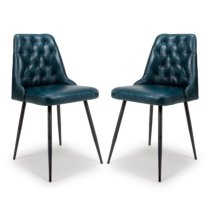 Basel Blue Genuine Buffalo Leather Dining Chairs In Pair