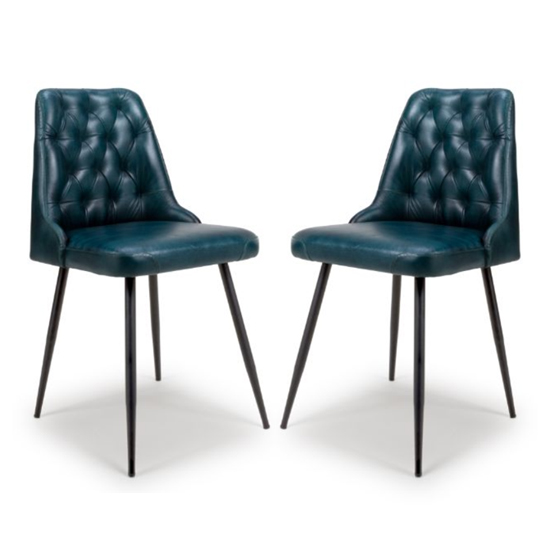 Basel Blue Genuine Buffalo Leather Dining Chairs In Pair