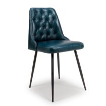 Basel Blue Genuine Buffalo Leather Dining Chairs In Pair