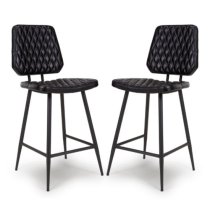 Allen Black Genuine Buffalo Leather Counter Bar Chairs In Pair