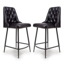 Basel Black Genuine Buffalo Leather Counter Bar Chairs In Pair