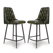 Basel Green Genuine Buffalo Leather Counter Bar Chairs In Pair