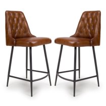 Basel Tan Genuine Buffalo Leather Counter Bar Chairs In Pair