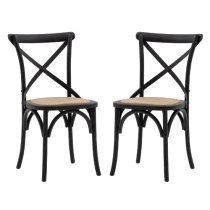 Caria Black Wooden Dining Chairs With Rattan Seat In Pair