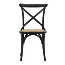 Caria Black Wooden Dining Chairs With Rattan Seat In Pair