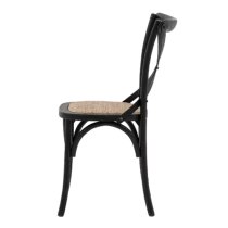 Caria Black Wooden Dining Chairs With Rattan Seat In Pair