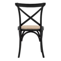 Caria Black Wooden Dining Chairs With Rattan Seat In Pair