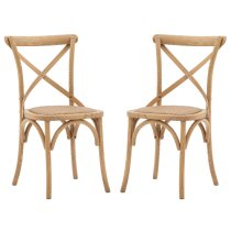 Caria Natural Wooden Dining Chairs With Rattan Seat In Pair