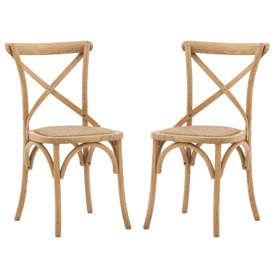 Caria Natural Wooden Dining Chairs With Rattan Seat In Pair