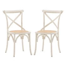 Caria White Wooden Dining Chairs With Rattan Seat In Pair