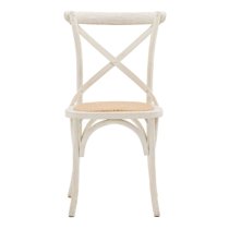 Caria White Wooden Dining Chairs With Rattan Seat In Pair