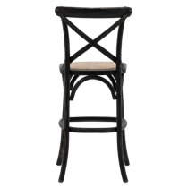 Caria Black Wooden Bar Chairs With Rattan Seat In A Pair