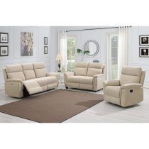 Dessel Fabric Electric Recliner 3 Seater Sofa In Natural