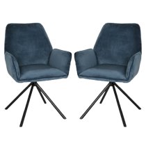 Utica Blue Carver Velvet Dining Chairs In Pair