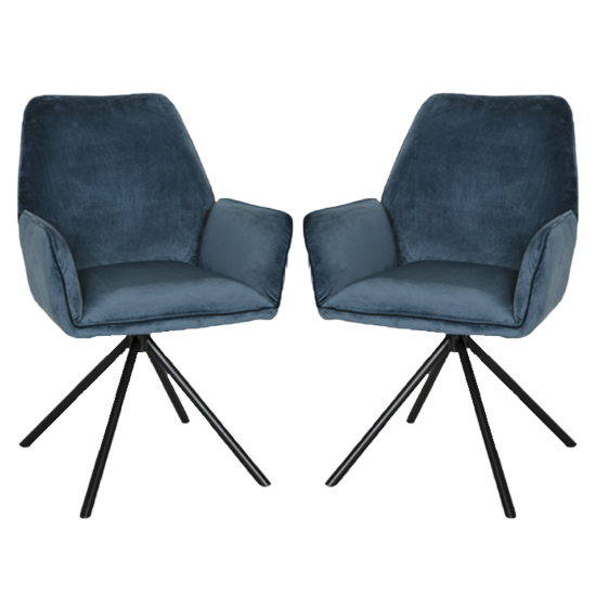 Utica Blue Carver Velvet Dining Chairs In Pair