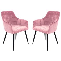 Vernal Blush Velvet Dining Chairs With Black Legs In Pair