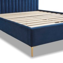 Lenox Velvet Fabric Double Bed In Blue With Gold Metal Legs