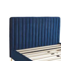 Lenox Velvet Fabric Double Bed In Blue With Gold Metal Legs