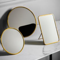 Nyla Small Round Dressing Mirror With Stand In Brass Frame