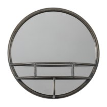 Millan Round Bathroom Mirror With Shelf In Black Frame