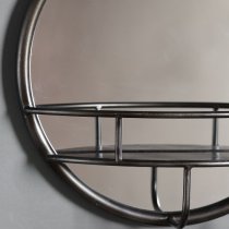 Millan Round Bathroom Mirror With Shelf In Black Frame