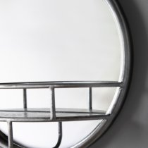 Millan Round Bathroom Mirror With Shelf In Silver Frame