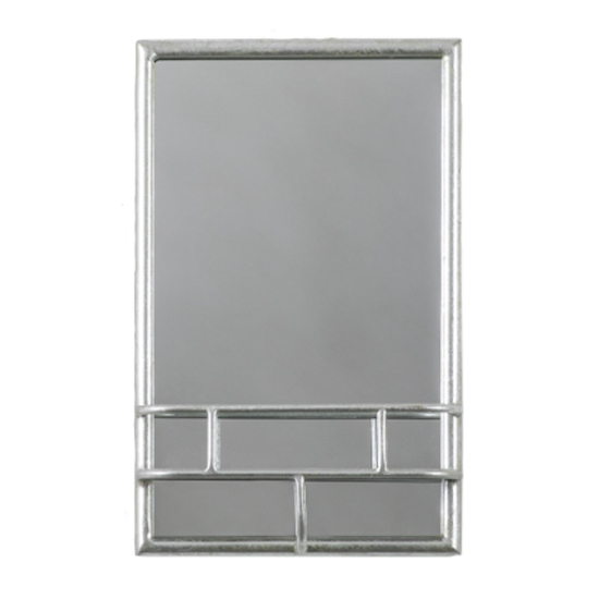 Millan Rectangular Bathroom Mirror With Shelf In Silver Frame